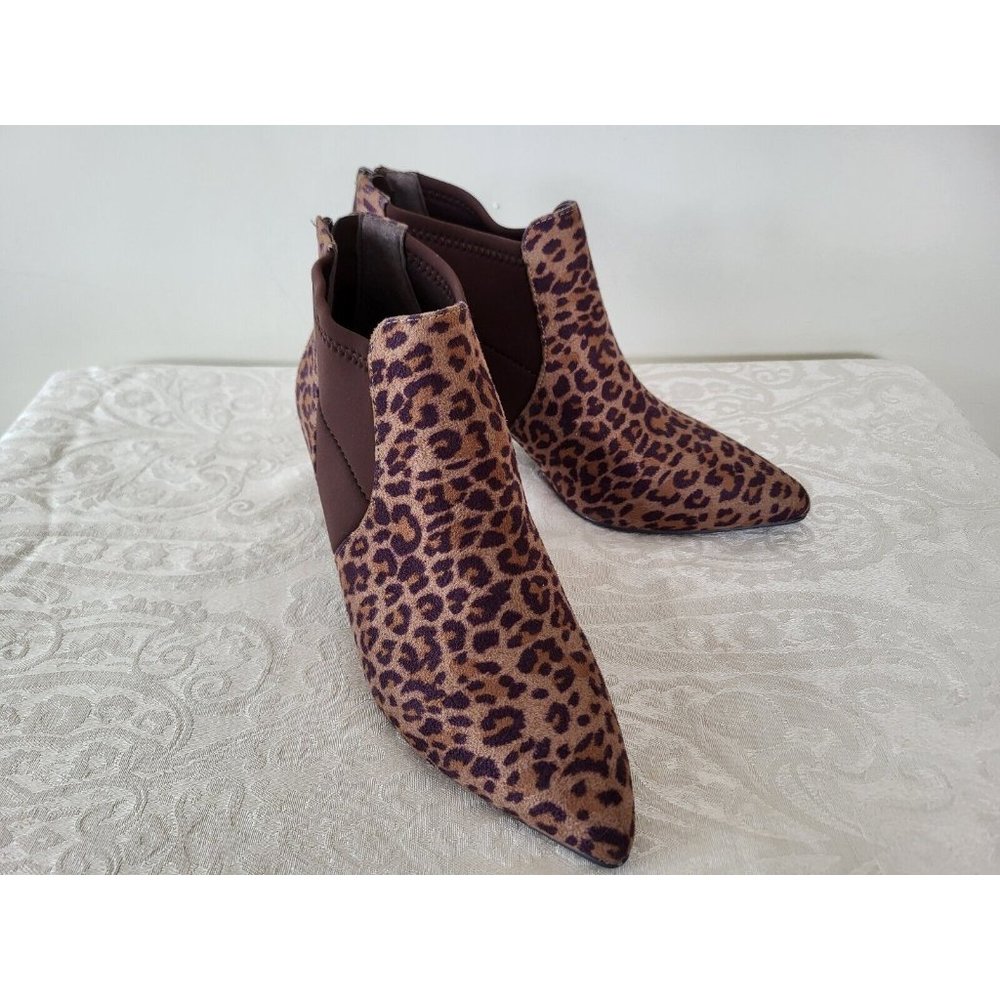 Easy Street Faux Suede Leopard Print Heeled Woman's Bootie NWOB Size 7.5